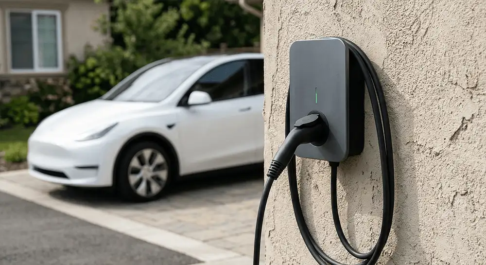 Licensed electrician installing a Level 2 EV charger in Los Angeles County